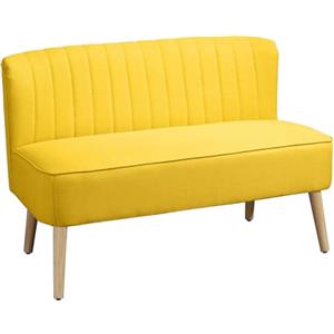 HOMCOM Divano 2 Posti in Tessuto Effetto Lino Senza Braccioli Design a Righe, Divanetto 2 Posti Imbottito Salvaspazio Moderno con Gambe in Caucciù per Soggiorno Salotto, 117x56.5x77 cm, Giallo