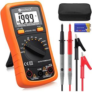 Neoteck Multimetro Digitale 2000 Conteggi Auto Range Auto Spegnimento per AC/DC Tensione Resistenza Capacità Frequenza Diodo Continuità con LCD Retroilluminazione Borsa in Tessuto Morbido Arancione