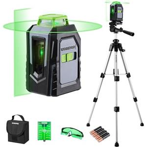 WORKPRO livella laser autolivellante 360°Con treppiede, 30M livello laser con linee verdi orizzontali a 360° e vertical, Piastra obiettivo, occhiali verdi per la costruzione di piastrelle a soffitto