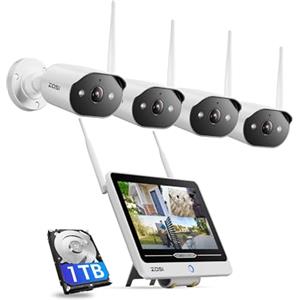 ZOSI 2K Kit Telecamera di Sorveglianza Esterna WiFi6 con Monitor da 12", 8MP 8CH NVR 1TB HDD, Plug-in Telecamera IP 3MP Audio Bidirezionale, Riconoscimento Persona AI, Visione Notturna a Colori