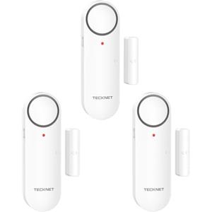 TECKNET Allarme Casa Senza Fili, Antifurto Casa, Controllo del Volume a 3 Livelli e Allarme LED, Facile da Installare, Sirena con 3 Modalità di Funzionamento per Garage/Appartamento/Hotel (3Pz)