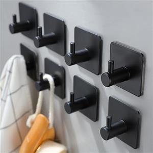 ZUNTO Ganci Adesivi in Acciaio Inox - Set da 8 Ganci Portasciugamani e Appendiabiti da Parete Autoadesivi per Cucina e Bagno - Nero
