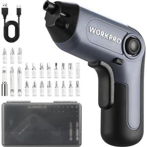 WORKPRO Avvitatore a Batteria da 3,6 V, Avvitatore Elettrico a Batteria, Set di Cacciavite Elettrico, Design Eccentrico, Punte Cr-V, con Portapunte Magnetico, Luce LED e Scatola Portatile, Grigio