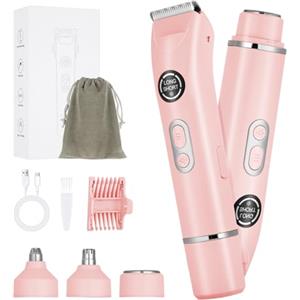 AOOWU Rasoio Elettrico Donna, 4 in 1 Doppia Testa Rasoio Elettrico Corpo IPX7 Impermeabile, Indolore Rasoio Parti Intime Donna Wet & Dry, Epilatore Kit per Viso, Soprocciglia e Inguine, Display LED