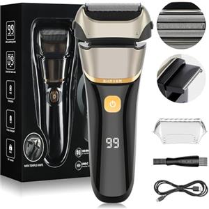 AOOWU Rasoio Elettrico Barba, 2 In 1 Ricaricabile Regolabarba Uomo, Wet & Dry Foil Shaver con 3 Lame, 7500 Giri/Min Portatile Rasoio Elettrico da Uomo, Display Digitale di Potenza, IPX6, Idea Regalo
