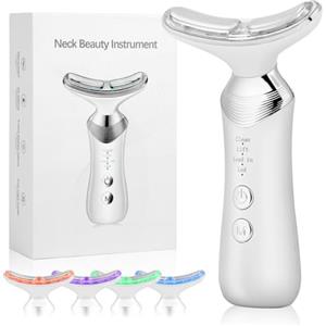 AOOWU Dispositivo di Bellezza Antirughe, 4 Modalità Massaggiatore Viso Elettrico Lifting Antirugh, 45±3°C Massaggio Viso EMS Microcorrente, Face Massager 5 Colori LED per Rassodante Facial Collo