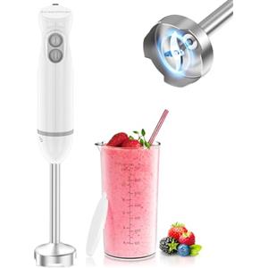 Bonsenkitchen Frullatore a Immersione 2 in 1, 1000 W, Frullatore in acciaio inox, 2 Velocità, con Misurino da 700 ml con Coperchio, per Pappe, Zuppe, Frullati, Puree