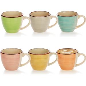 com-four® 6 tazzine da caffè espresso in ceramica fino a 125 ml - tazzine da moka colorate - tazzine da caffè piccole fatte a mano per espresso, moka (06 pezzi - verde/arancio/rosa/blu/giallo/grigio)