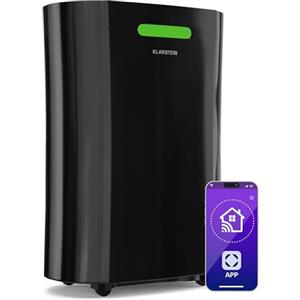 Klarstein AeroDry Smart 12l - Deumidificatore,12L/g, Serbatoio da 2,5L, WiFi, App & Alexa Control, Silenzioso: 39dB, Display LED, Filtro a Carboni, Timer, per Casa, Bagno, Camera da Letto, Nero