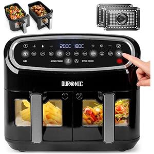Duronic AF24 Friggitrice ad aria 2400W | Capacità 10 L per tutta la famiglia | Schermo touch e luce interna | 10 programmi di cottura, | Senza olio | Funzioni doppia cottura e finitura sincronizzata