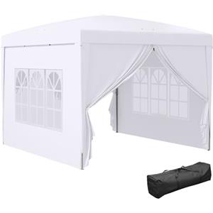 Outsunny Gazebo Pieghevole 3x3 Pop Up con 2 Porte e 2 Finestre, 4 Pannelli Laterali e Borsa da Trasporto, Gazebo da Esterno in Acciaio e Tessuto Oxford, per Giardino, Feste, Campeggio, Bianco