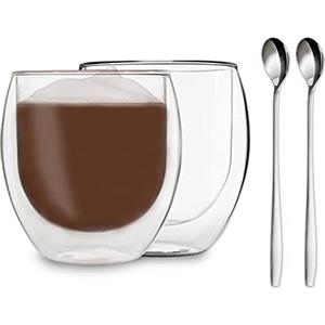 DUOS Feelino - Set di 2 bicchieri a doppia parete da 80 ml + 2 cucchiai in acciaio inox