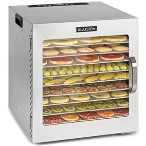 KLARSTEIN Captain Jerky 110 - Essiccatore, 1000 W, Temperatura: 30-90 °C, Timer 24h, Senza BPA, Pannello Touch, 10 Ripiani, Sportello in Vetro, Essiccatore di Acciaio, Vaschetta di Raccolta, Argento