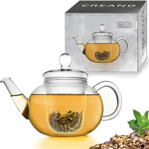 Creano Teiera in Vetro 1,2 L con Filtro e Copercio in Vetro Integrato Antigoccia Elegante Teiera Trasparente per Tè e Infusi Regalo Perfetto