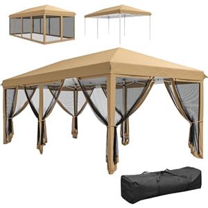 Outsunny Gazebo Pieghevole 6x3 Pop Up con 6 Zanzariere Rimovibili, Altezza Regolabile e Borsa da Trasporto, Gazebo da Esterno in Acciaio e Tessuto Oxford, per Giardino, Feste, Campeggio, Beige