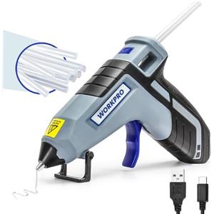 WORKPRO Pistola Colla a Caldo, Senza Fili, con 20 Bastoncini (7x100 mm), Pistola per Colla a Caldo da 3,6 V con Ugello Antigoccia, Ricaricabile Tramite USB-C, Ideale per Fai da Te e Decorazioni