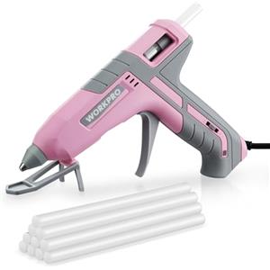 WORKPRO Pistola per Colla a Caldo con 10 Stick, Riscaldamento Rapido 90s, Due Modalità di Temperatura, Incollaggio 9-12 g/min, Supporto a 3 Punti, Ideale per Fai da Te e Riparazioni, Rosa e Grigio
