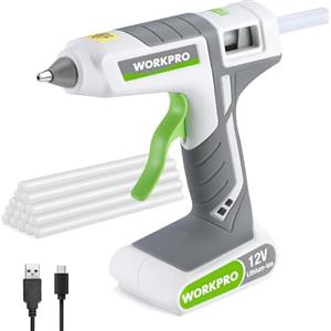 WORKPRO Pistola Colla a Caldo, Pistola per Colla a Caldo Senza Fili da 12 V, con 20 Stick di Colla (11 * 200 mm), Preriscaldamento Rapido, per Fai da Te