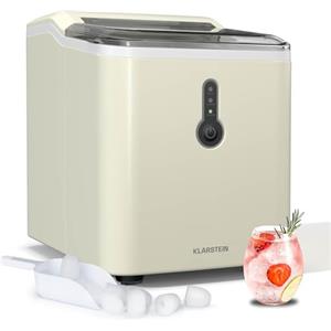 Klarstein - Macchina del Ghiaccio, 12kg/24h, Ciclo di 8 Minuti, Serbatoio da 1,5L, Indicatori LED, Portatile, Coperchio Trasparente, Paletta Inclusa - Fabbricatore di Cubetti di Ghiaccio per Feste