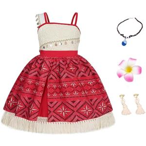 AYBUY Costume da Principessa Vaiana, Costume Oceania Costume, Monospalla Vestito da Sera Con Concapelli a Forma di Fiore, Orecchini e Collana, per Halloween Carnevale Festa, 130