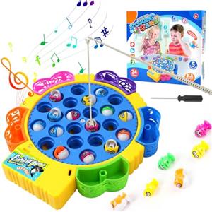 Vicloon Musicali Gioco Pesca Bambini, Gioco Pesca Pesci Giochi Educativi, Pesca Pesciolini Giocattoli Bambino con 24 Pesci, 5 Piccole Canne da Pesca e 1 Adesivo da Bambini 3 4 5 Anni