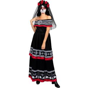 Funidelia Costume da Catrina per donna con cerchietto con fiori e velo, Vestito del Giorno dei Morti per adulti, Costumi di Carnevale, Halloween e Feste - Taglia XL