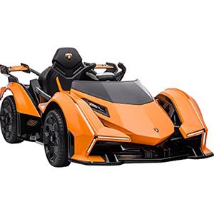 HOMCOM Macchina Elettrica per Bambini 12V, Auto per Bambini Lamborghini con Telecomando, Fari LED e Musica, Età 3+ Anni, Arancione
