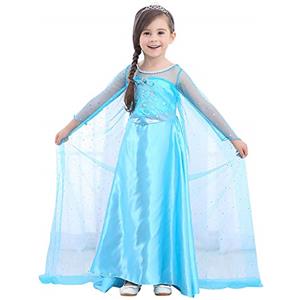 URAQT Elsa Frozen Costume, per Bimba con Vestito Lungo Compleanno, Elsa Costume di Cosplay Party Halloween Costume Abito delle Ragazze di Natale Vestito Fantasia