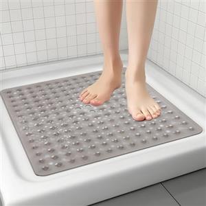 Cozary Tappetino Doccia Antiscivolo 53x53cm, Tappeto Doccia Antiscivolo con Ventose, Antiscivolo Doccia in PVC Morbido per Sicurezza & Comfort, Antimuffa, Lavabile in lavatrice - Grigio