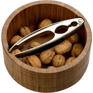 Kesper | Ciotola per noci con schiaccianoci, materiale: bambù, acciaio inossidabile, dimensioni: Ø 17 cm, altezza: 7 cm, spessore: 11 mm, colore: marrone, argento | 59822