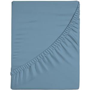 hermet Lenzuolo Sotto Con Angoli Per Letto Matrimoniale, Lenzuolo Sotto Con Angoli Tinta Unita, Elasticizzato sui 4 Lati, 100% Jersey di Cotone, 170/180x190/200 cm, Avio