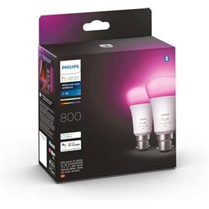 Philips Hue White and Colour Ambiance 2 Lampadine LED Smart, Attacco a Baionetta B22, Luce Bianca o Colorata, Dimmerabile, 6.5W