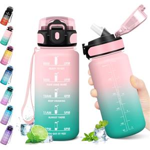 KollyKolla Borraccia Bambini 500ml, Bottiglia d'acqua Sportiva con Indicatore del Tempo Motivazionale, Borraccia con Cannuccia, 1 Clic Aperto, Borraccia Acqua per Bambini, Scuola, Bici, Palestra