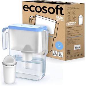 Ecosoft Slim Caraffa Filtrante - Colore Blu, Capacità 3,5 L, Riduce Cloro e Calcare, Design Compatto per il Frigo, Filtro Incluso