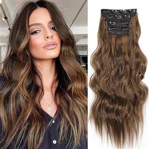 YDDM Clip in Hair Extension Set 4 Pezzi Extension Capelli Ricci Clip in, Capelli per le Donne YDDM Fibre per Capelli Sintetiche 8H27#