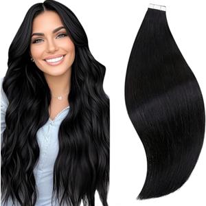 RUNATURE Extension Biadesive Capelli Veri Nero 35cm 20pcs 40g Invisibile Capelli Veri #1B