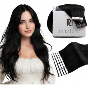 RUNATURE Extension Capelli Veri Biadesivo Jet Nero 35cm 20 Pezzi 40g #1