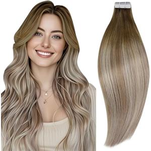 RUNATURE Extension Biadesive Capelli Veri Balayage Marrone a Castano Chiaro Ombre Biondi 35cm 20pcs 50g #3/8/22