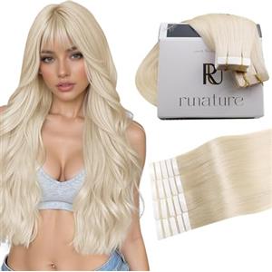 RUNATURE Extension Biadesive Capelli Veri Biondo Bianco Remy Extension Capelli Veri 25cm 20 Pezzi 30g #800