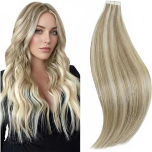 RUNATURE Extension Biadesive Capelli Veri 30cm 20pcs 30g Castano Chiaro con Riflessi Biondo Medio Extension Invisible #8P60