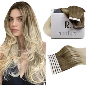 RUNATURE Extension Biadesive Capelli Veri Balayage Biondi 40cm 20Pcs 50g Extension Adesive Invisible #BA860