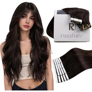 RUNATURE Extension Capelli Veri Biadesivo Castano 30cm 20pcs Corto Extension Biadesivo Lisci 30g #2
