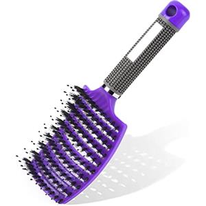 URAQT Spazzola per Capelli Curva con setole di Cinghiale, Spazzola Capelli, per Capelli, Adatta Styling a Capelli Lunghi, Fini, Ricci o Lisci, Crespi, Mossi (Viola)