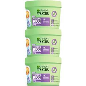 Garnier Fructis Maschera Idratante Metodo Ricci con Acido Ialuronico e Burro di Karité Senza Siliconi Anti Crespo per Capelli Morbidi - 3 Barattoli da 370ml
