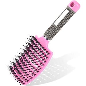 URAQT Spazzola per Capelli Curva con setole di Cinghiale, Spazzola Capelli, per Capelli, Adatta Styling a Capelli Lunghi, Fini, Ricci o Lisci, Crespi, Mossi (Rosa)
