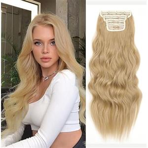 YDDM Clip in Hair Extension Set 4 Pezzi Extension Capelli Ricci Clip in, Capelli per le Donne YDDM Fibre per Capelli Sintetiche B (20 inch, 24#)