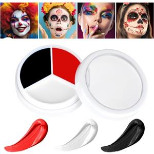 AOOWU Trucchi Clown Halloween MakeUp, 3 colori Impermeabile Trucco Bianco per Viso, Lavabile Body Painting per Carnevale, Compleanno, Feste e Natale, Non Tossico, Trucco a Tre Colori