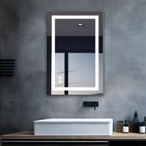 MIQU Specchio da Bagno LED con Illuminazione 80x60 cm Specchio per Bagno, Grande Specchio da Bagno Touch Dimmerabile Luce Bianca Calda Frontale Antiappannamento Specchio da Parete per Bagno, WC