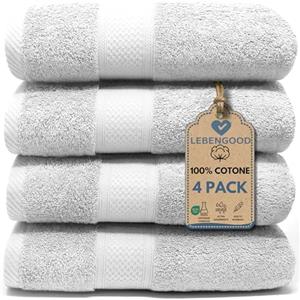 LEBENGOOD Set 4 Asciugamani da Bagno e Viso 4 Pezzi Morbidi Assorbenti Resistenti 50x90 cm 100% Cotone Spugna Americana Premium di Lusso Certificato OEKO-TEX®