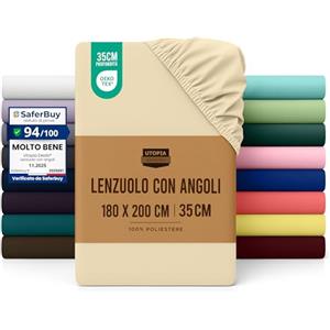 Utopia Bedding Lenzuolo con Angoli Due Piazze Matrimoniale - 180x200cm - Beige - Certifié Oeko-TEX - Microfibra di Poliestere Spazzolato -Lenzuolo sotto con Angoli Elasticizzato